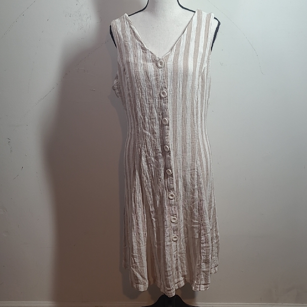 Ashley Stewart Cream Sleeveless V-Neck Sundress